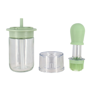 Bouteille d'huile avec brosse 18cl en verre et en plastique