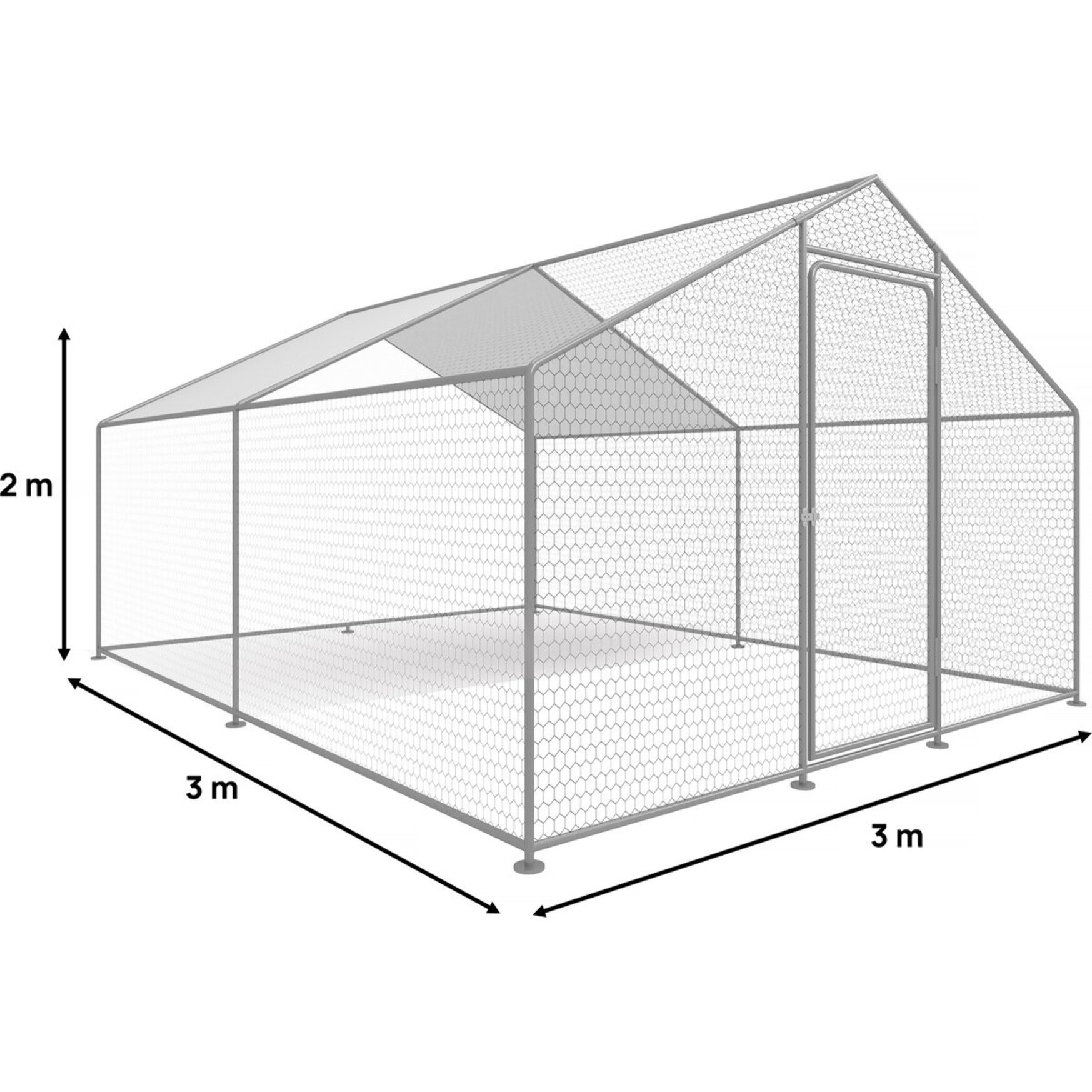 Enclos à poules 9 m² parc grillagé 3 x 3 x 2 M acier galvanisé