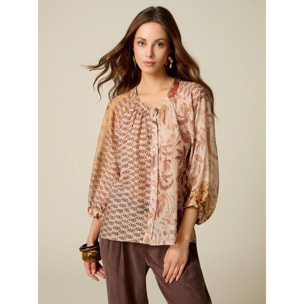 Oltre - Camisa mezcla lyocell estampada - Beige