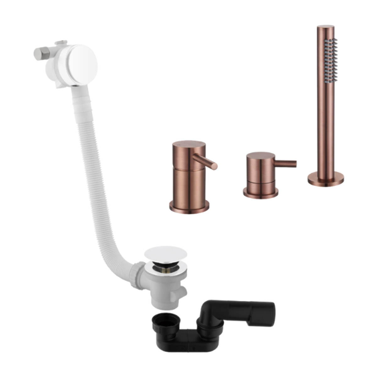 Mitigeur bain douche mécanique PAINI Ortence bronze cuivré + Vidage trop plein et bonde clic-clac siphon 90cm PAINI blanc mat