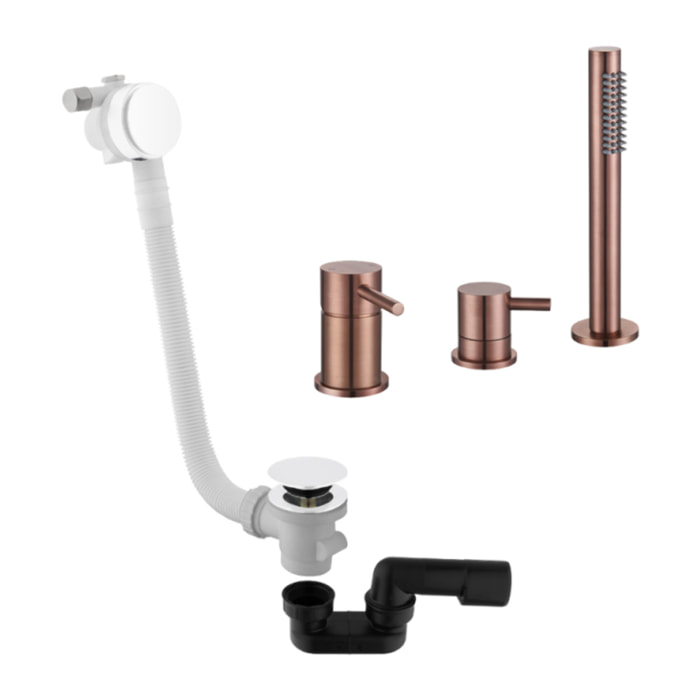 Mitigeur bain douche mécanique PAINI Ortence bronze cuivré + Vidage trop plein et bonde clic-clac siphon 90cm PAINI blanc mat