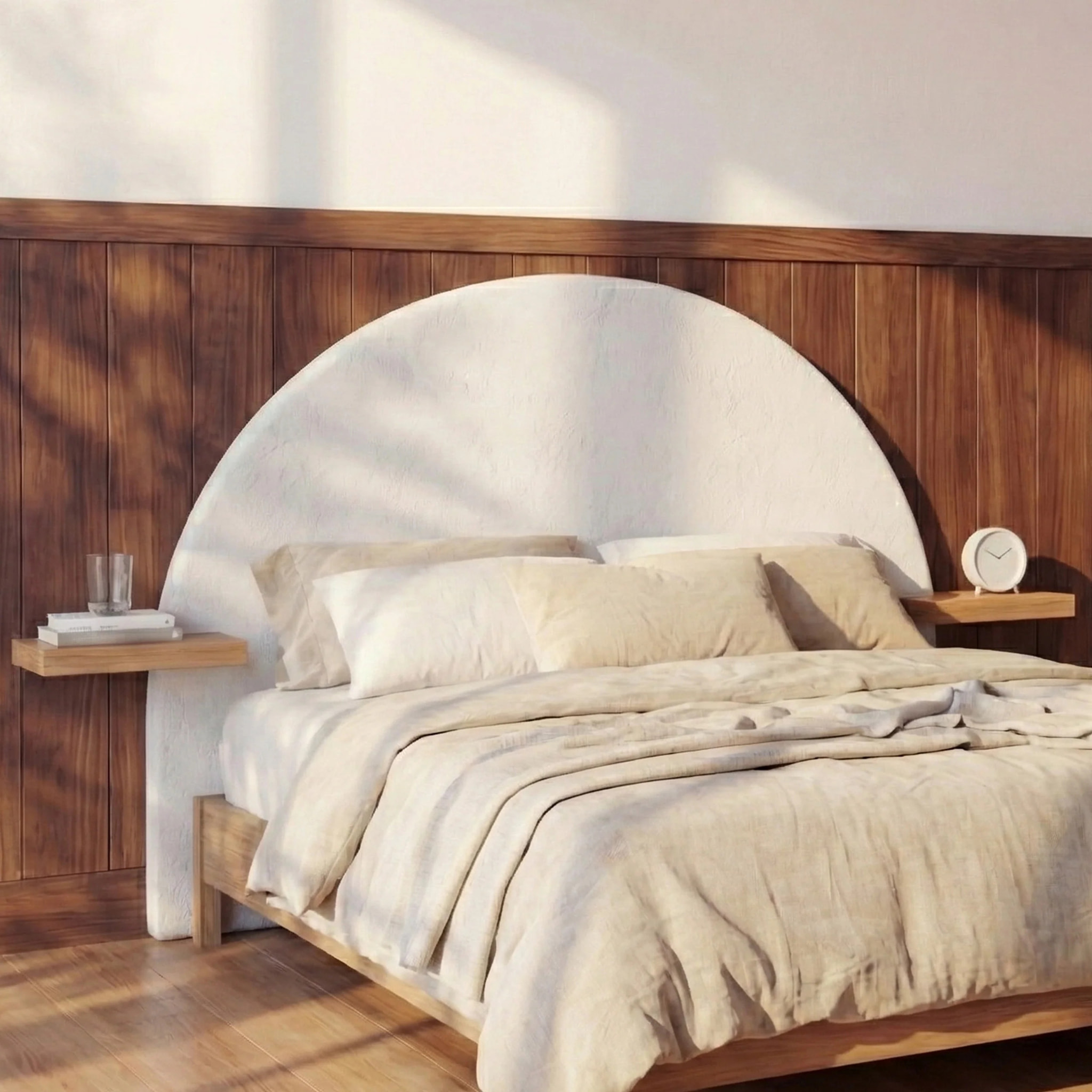 Tête de lit en plâtre blanc cassé et bois d'acacia 175 cm - Fira