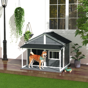 Niche pour chien extérieur terrasse et toit bitumé bois gris