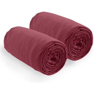Lot de 2 Draps Housse - Bonnet 35cm 100% Coton 57fils Cerise