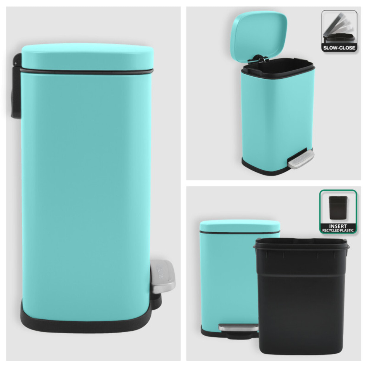 Poubelle à  pédale Acier AKIRA 5L Bleu Aqua Spirella
