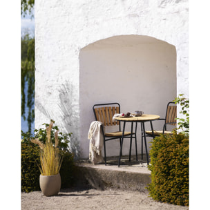 Tavolo Bistrot Cleveland Teak Naturale con Gambe Nere — Ø70×74 cm