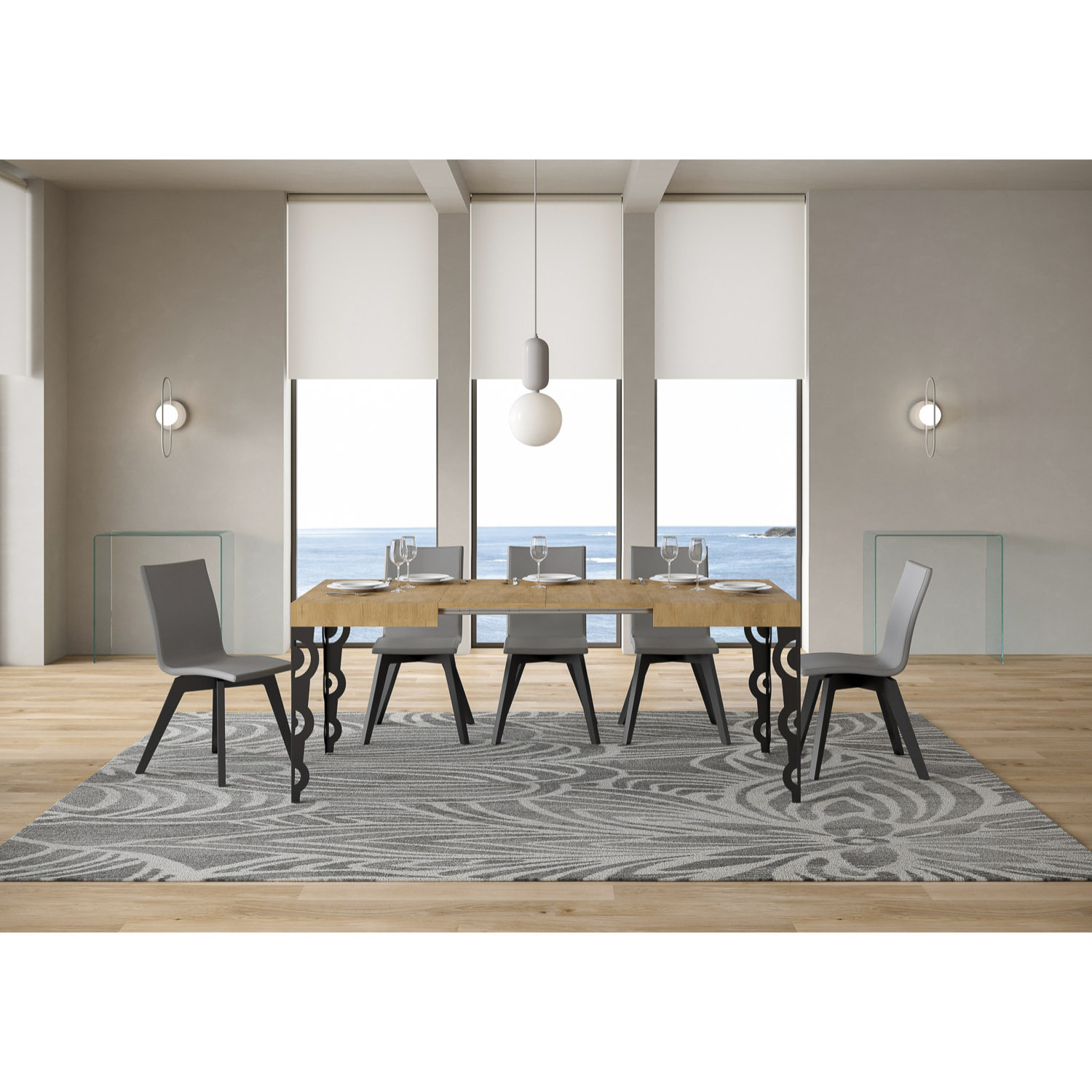 Mesa extensible 70x110/194 cm Karamay Roble Natural estructura Antracita