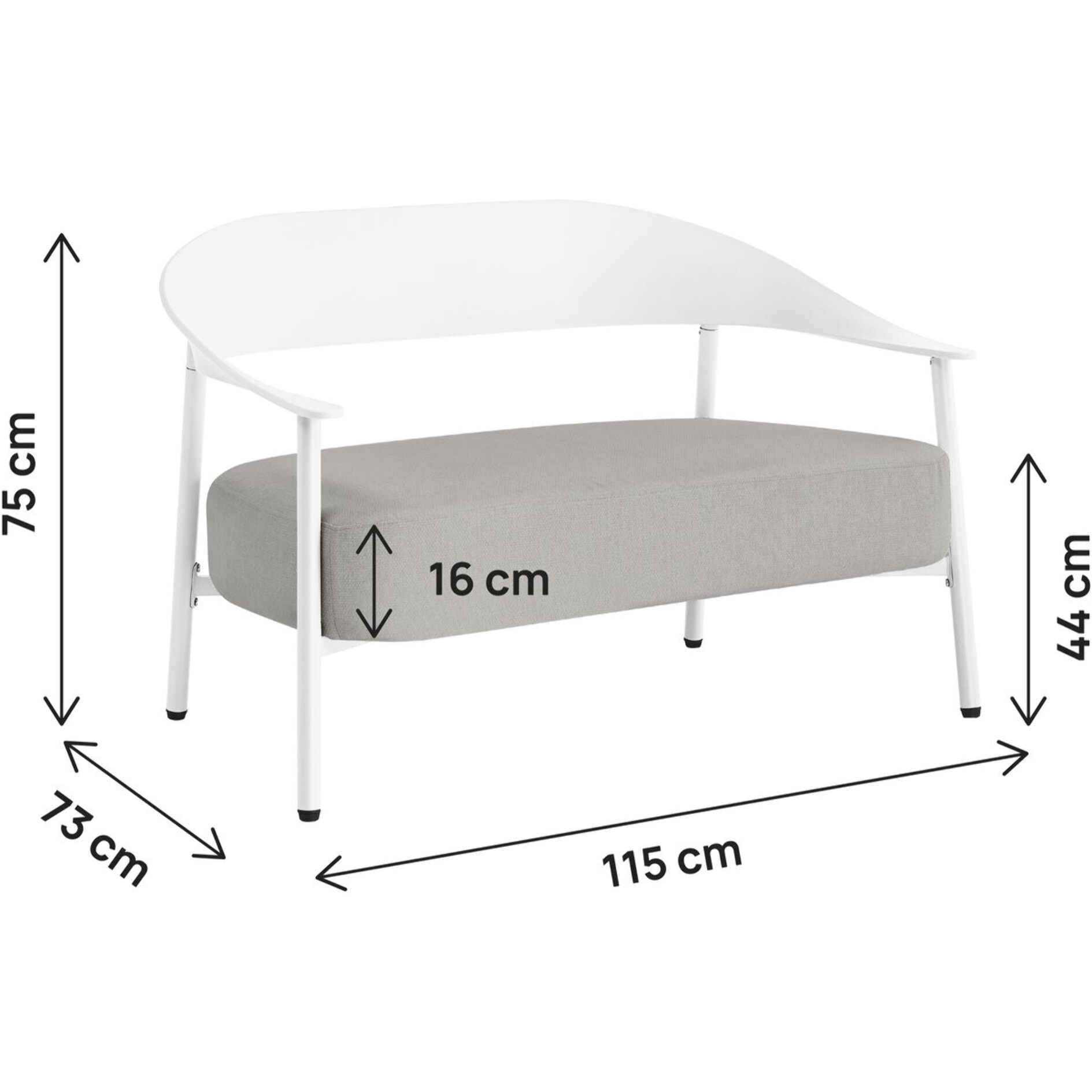 Canapé de jardin en plastique et en métal "Céora" - 2 places - Blanc