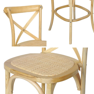 Lot de 2 tabourets de bar bistrot vintage en bois naturel avec repose-pieds