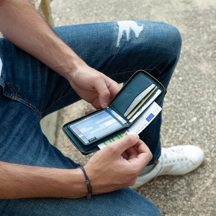 Cartera Hombre Piel Skpat Vintage Azul