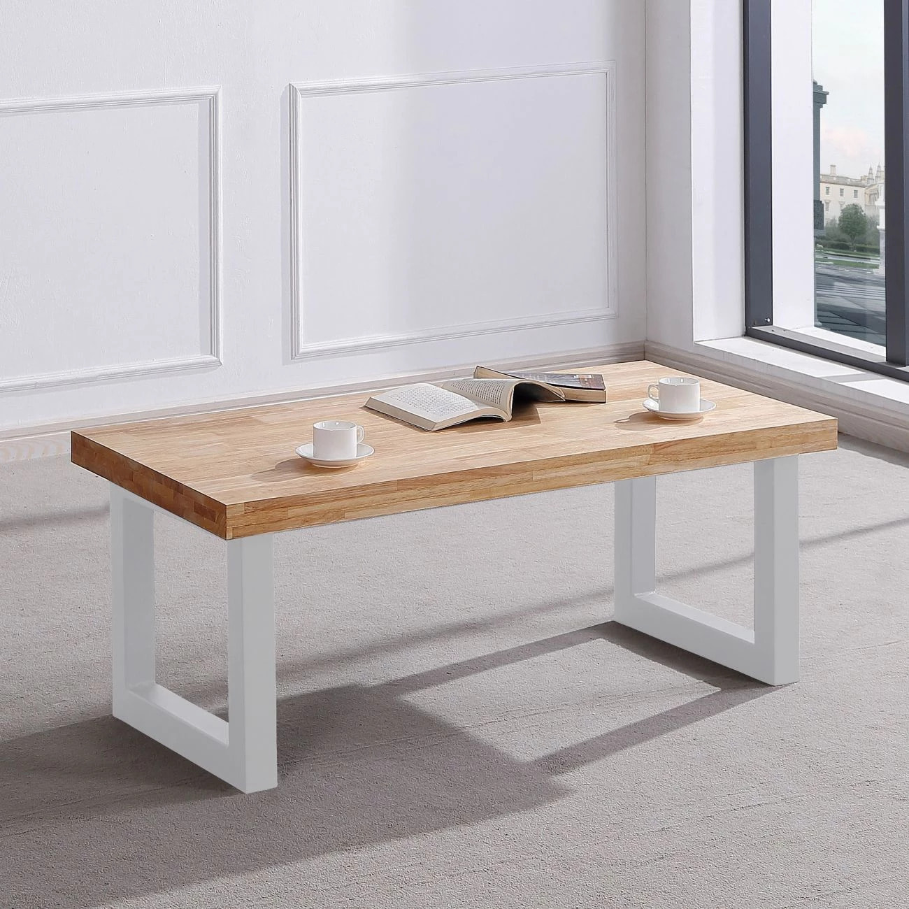 Mesa de centro elevable con almacenaje oculto en roble salvaje y blanco 120x47,5-62 cm Loft Roble salvaje - Blanco