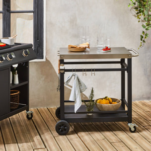 Desserte de barbecue en acier 88 cm avec roues et poignée. noir. L 88 x l 58 x h 82.8cm