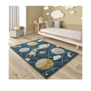 BALLOON Alfombra infantil con planetas en azul, 120x170 cm