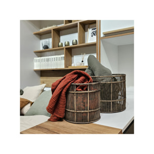 Corbeille ronde en bois de bambou naturel grisé - SACHA 1163