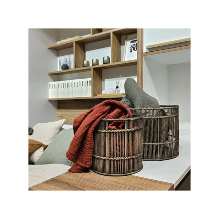 Corbeille ronde en bois de bambou naturel grisé - SACHA 1163