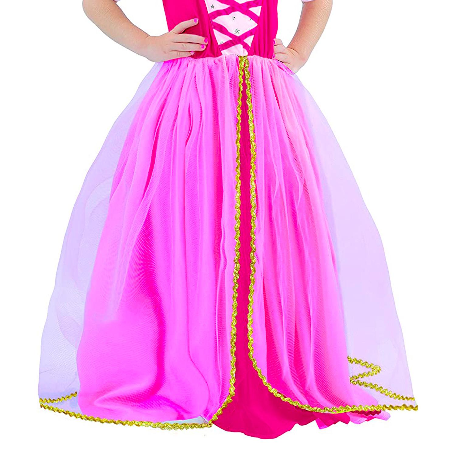 Principessa Fucsia Costume Carnevale con Coroncina Travestimento Bambina