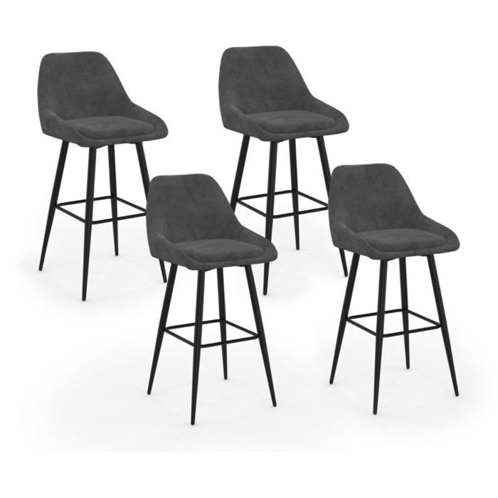Tabourets de bar Olivia assise velours et pieds métal - Gris