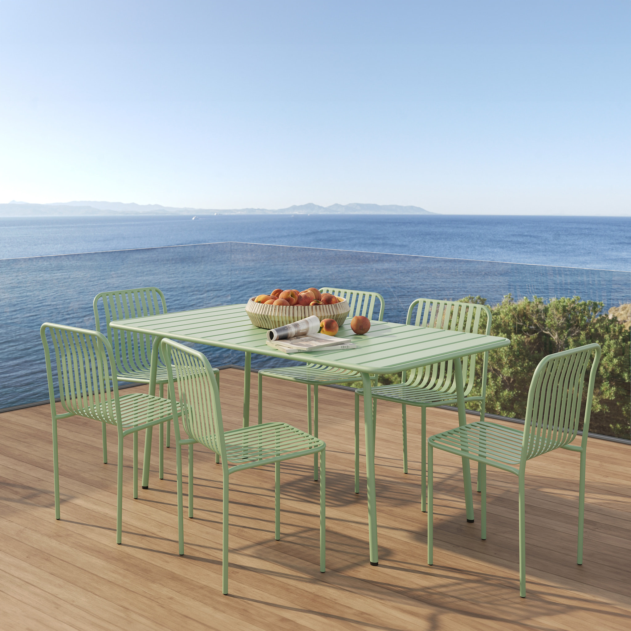 Table de jardin en métal vert clair 6 personnes - Yumi