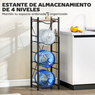 Soporte para Garrafones de Agua de 4 Niveles Estante de Almacenamiento para Botellas de Agua con Estructura de Metal Reforzada para Cocina Comedor Sala de Estar Negro