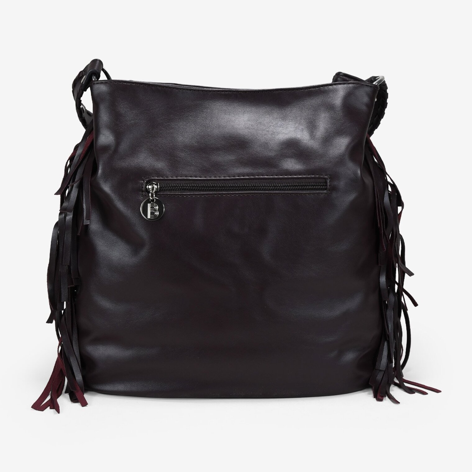 Bolso de hombro burdeos con flecos