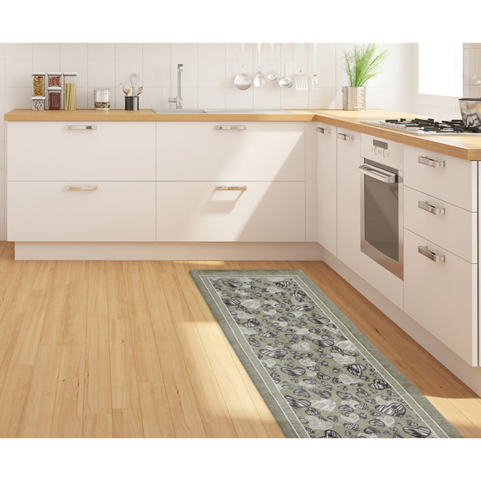 TAPPETO DA CUCINA DIS.MEDODY VERDE CENERE 57X85 CM CON ANTISCIVOLO