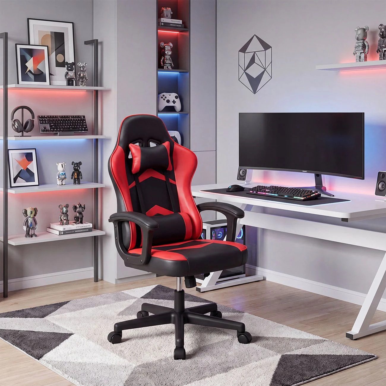 Silla gaming reclinable y con altura ajustable en negro y rojo Raptor Negro - Rojo