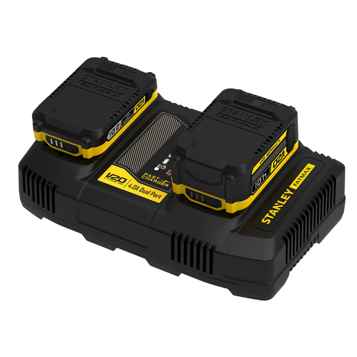 Double Chargeur STANLEY FATMAX SFMCB24-QW Li-Ion Compatible avec Toutes les Batteries 18 V 4 Ah de la Nouvelle Génération V20