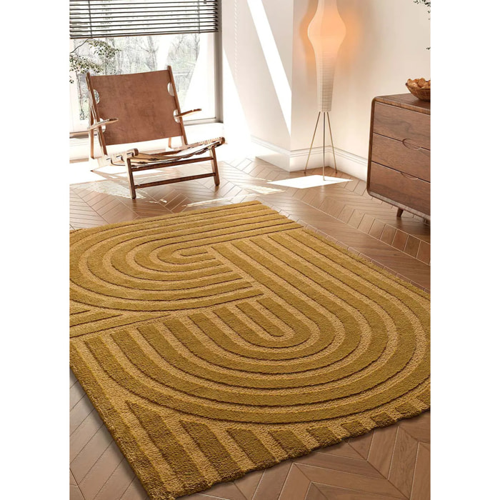 SNOWY Alfombra con relieve de estilo escandinavo en mostaza, varias medidas disponibles.