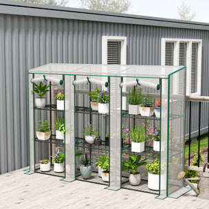 Invernadero de Exterior de 3 Niveles Invernadero de Jardín con 9 Estantes Puerta Enrollable con Cremallera Marco de Acero Cubierta de PE 140g/m² Anti-UV para Terraza Patio 215x46x151cm Blanco