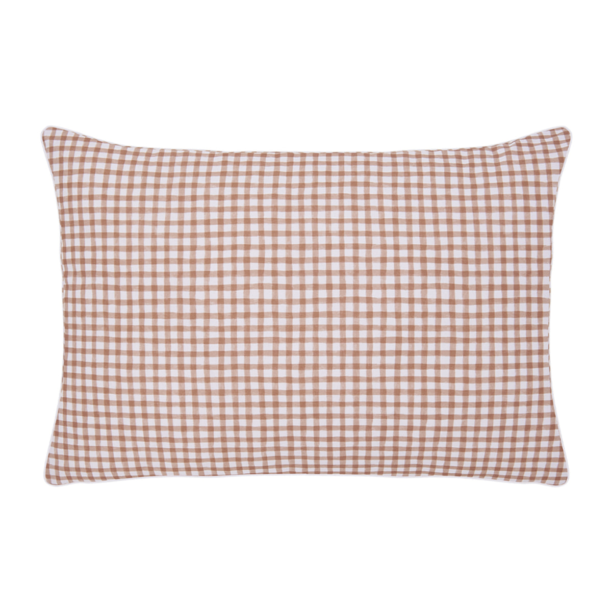 Housse de coussin imprimé en percale de coton, Made in France, VICHY , Beige Dune