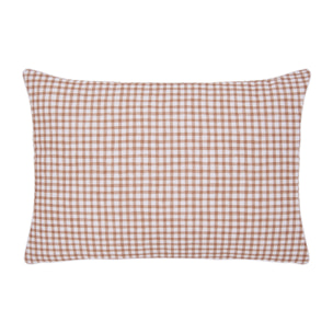 Housse de coussin imprimé en percale de coton, Made in France, VICHY , Beige Dune