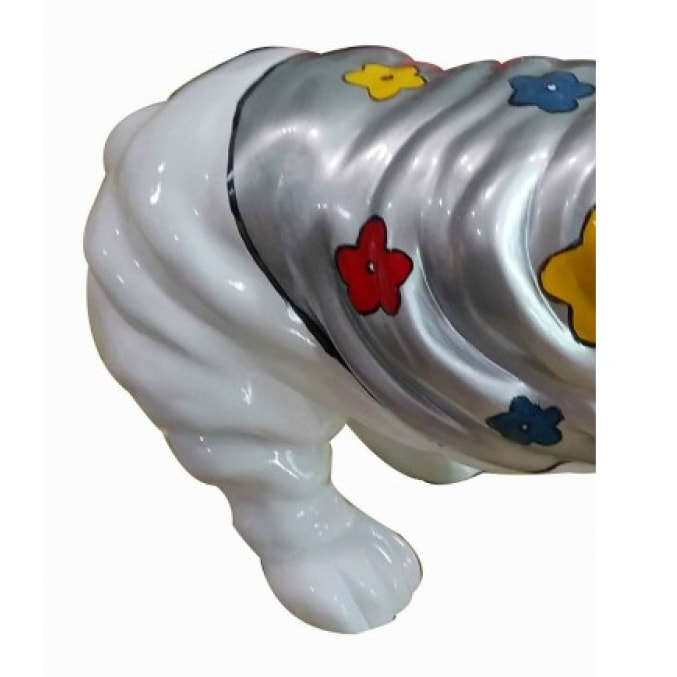 Statuette bulldog blanc et petites fleurs H26cm - OCTAVE