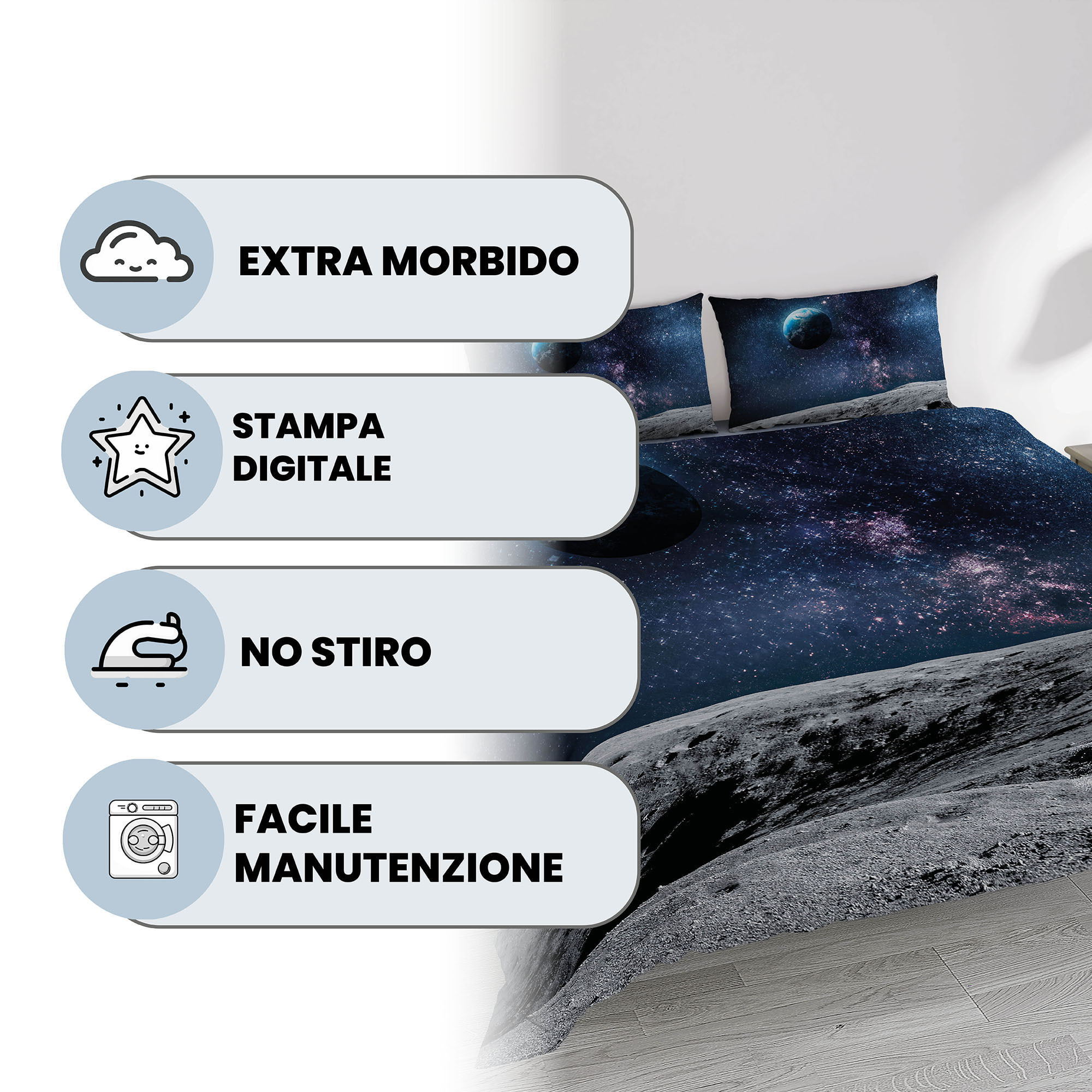 PARURE COPRIPIUMINO GOODNIGHT - STAMPA DIGITALE 100% Microfibra
