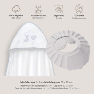 Capa Baño 1X1 Mod Cigueña Oso+Gorro Bco/Gris