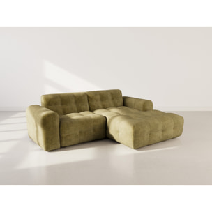 Diane - Canapé d'angle droit 4 places en velours texturé - Vert Kaki