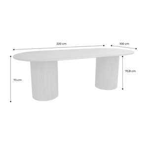 Table à manger oblongue bois d'hévéa et placage chêne 8 places naturel - L 220 x P 100 x H 73 cm - Estelle