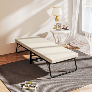 Cama Plegable 70x180 cm con Colchón de Espuma Mueble Cama Plegable con Respaldo Ajustable en 5 Posiciones y Ruedas Cama de Invitados Carga 120 kg
