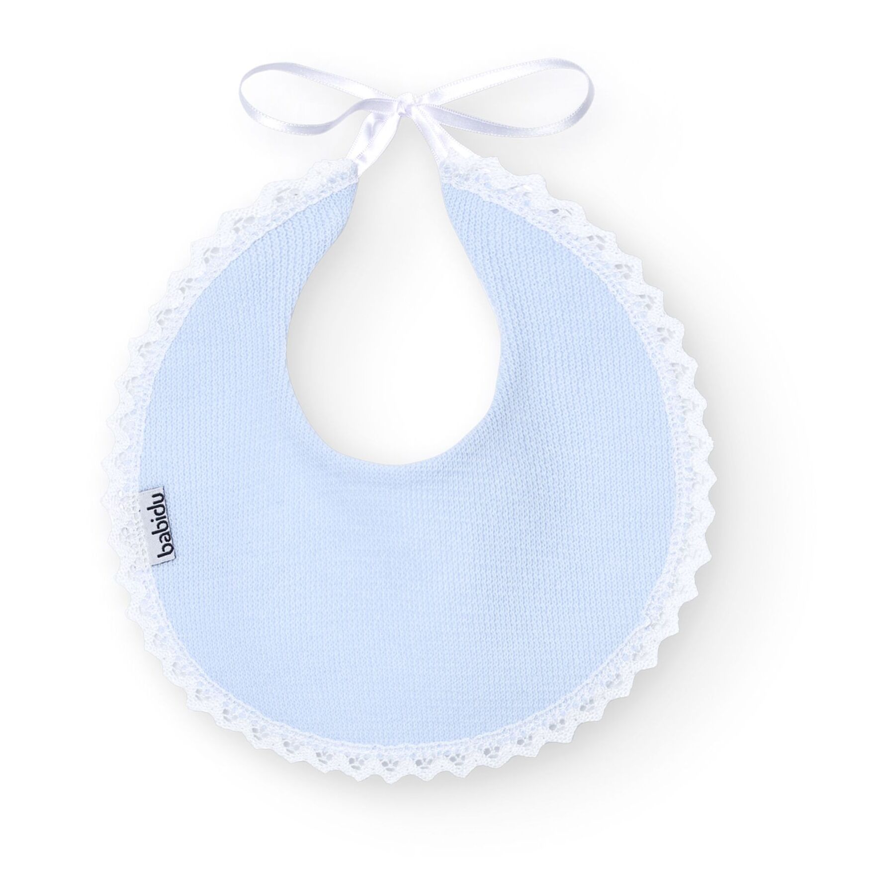 Babero Redondo Puntilla Canutillo 02 Celeste Talla Uni