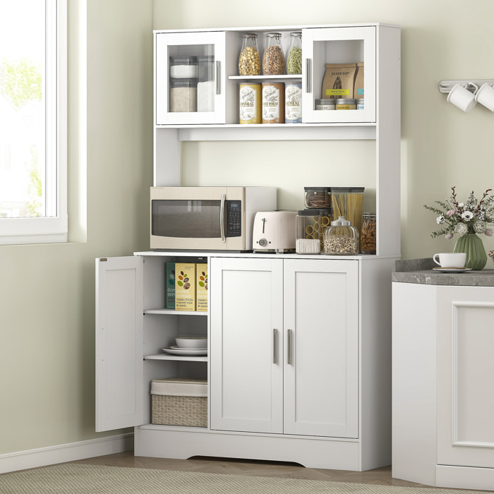Buffet haut cuisine - vaisselier vitrine 4 portes, 3 étagères, 2+1 niches - blanc