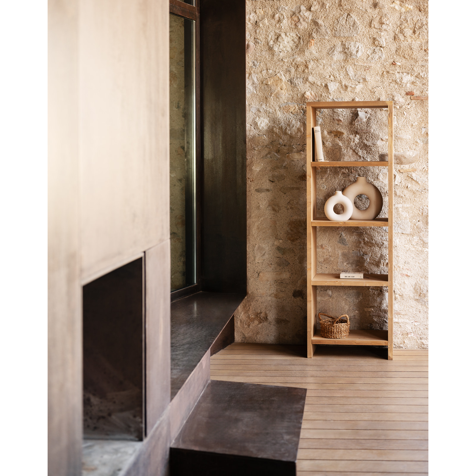 Étagère en bois massif ton chêne moyen de 180x60cm Hauteur: 180 Longueur: 60 Largeur: 35