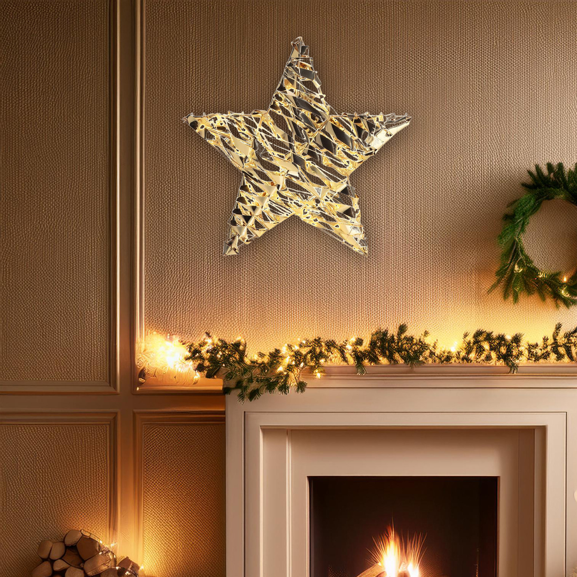 decoración colgante con forma de estrella con 40 luces micro led 30x8x30cm