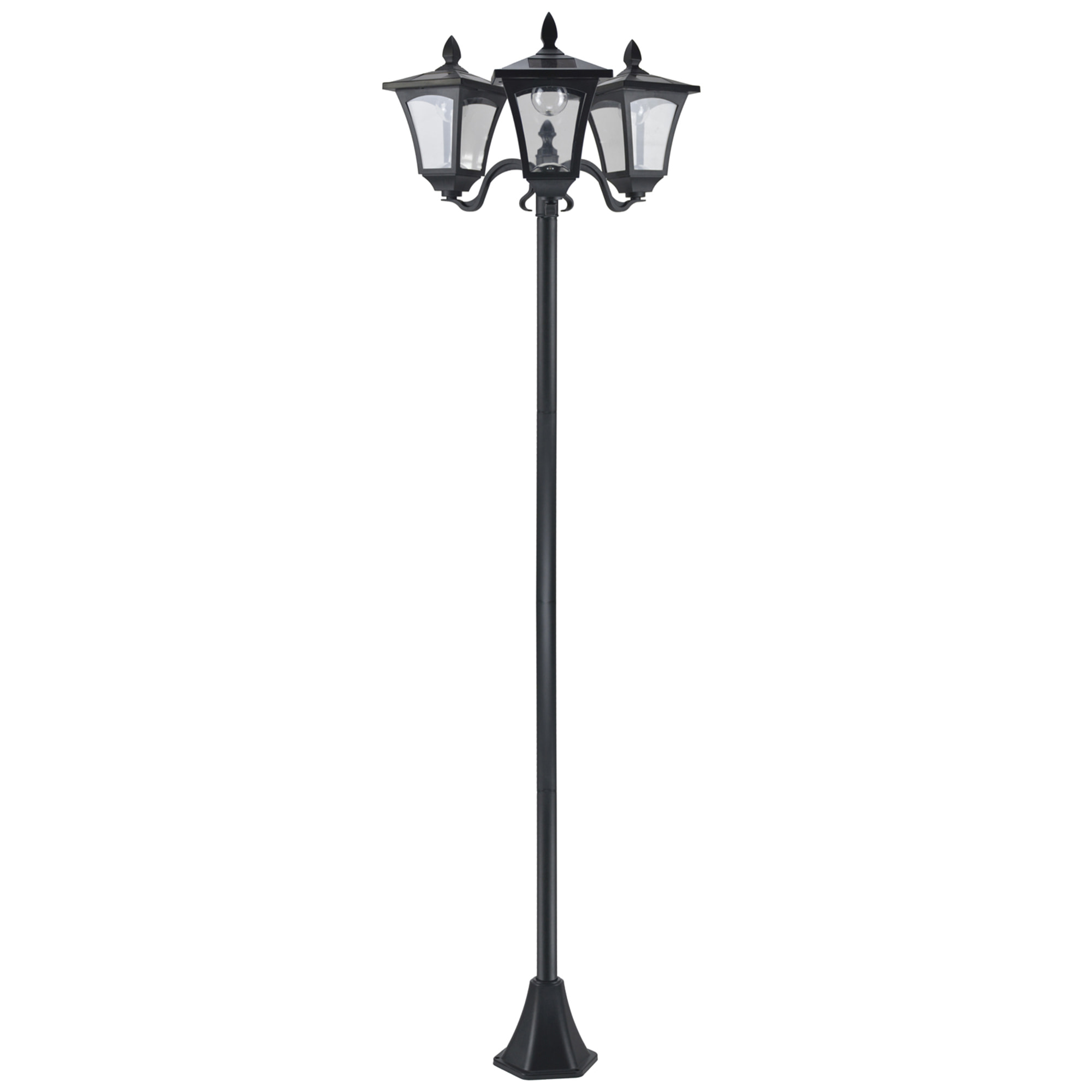 Lampadaire de jardin luminaire extérieur solaire LED 3 têtes 120 Lm dim. 51,5L x 47l x 182,5H cm acier inox. plastique noir