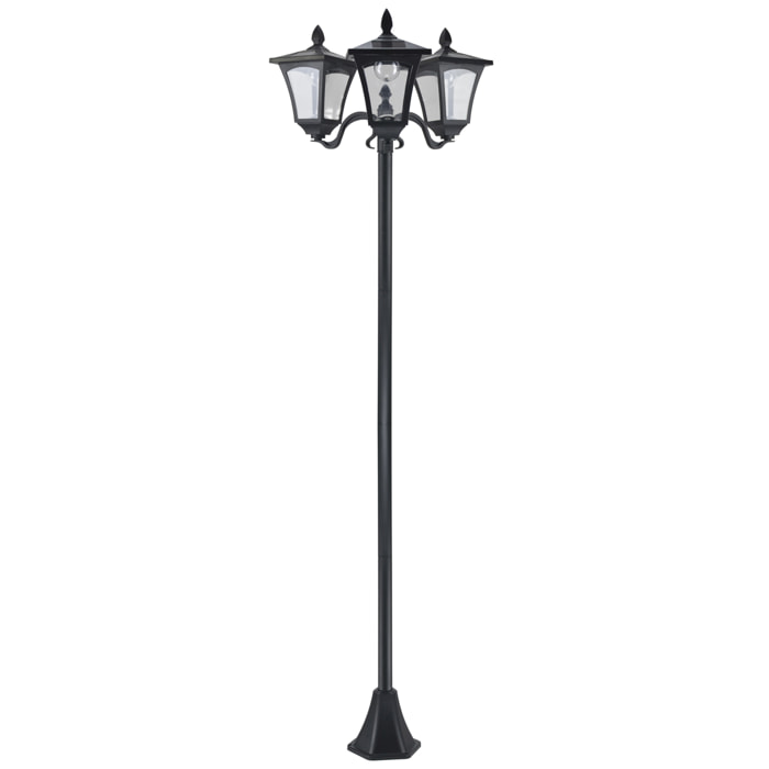 Lampadaire de jardin luminaire extérieur solaire LED 3 têtes 120 Lm dim. 51,5L x 47l x 182,5H cm acier inox. plastique noir