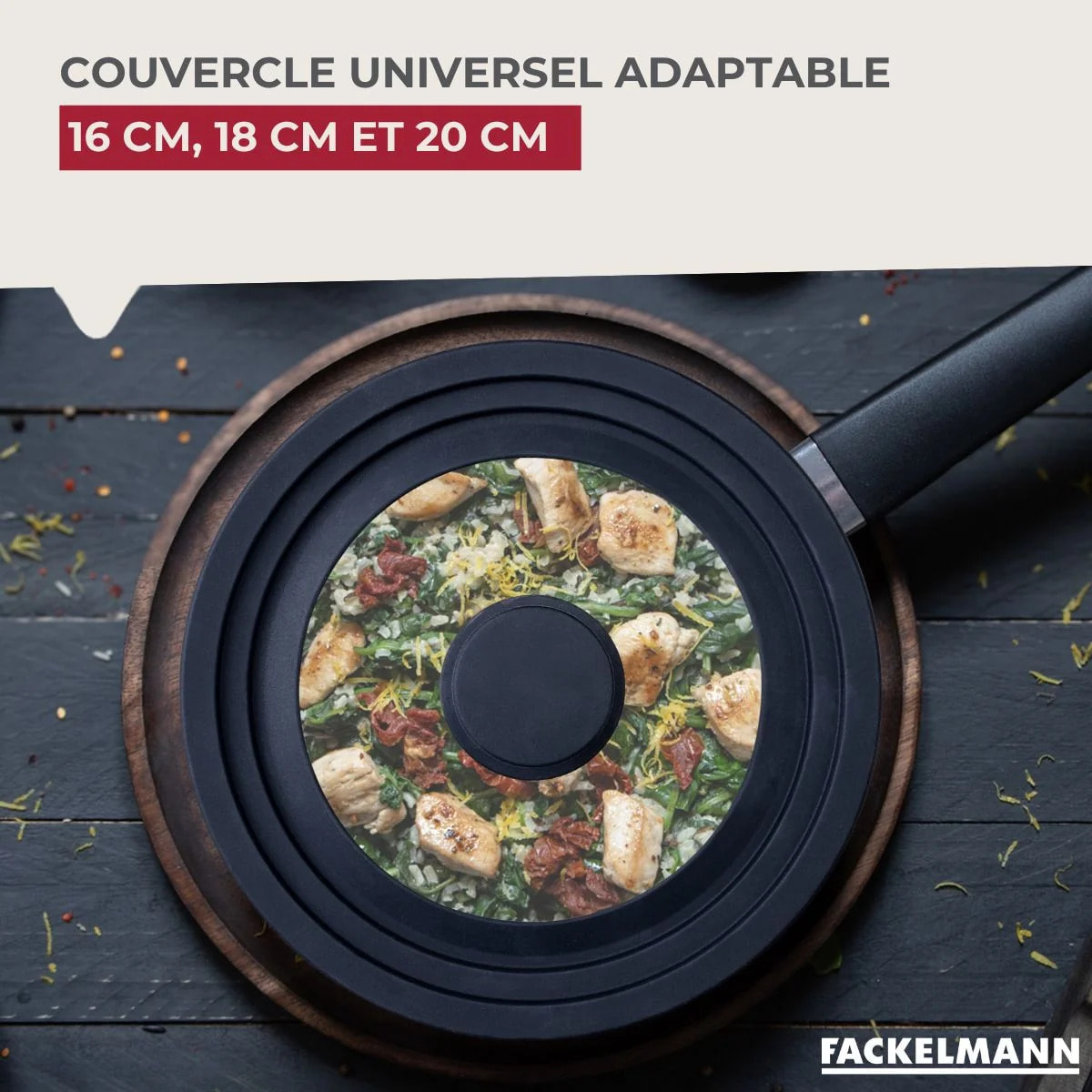 Set de 2 couvercles de cuisson 16/20 cm et 24/28 cm en verre et silicone Fackelmann Divers