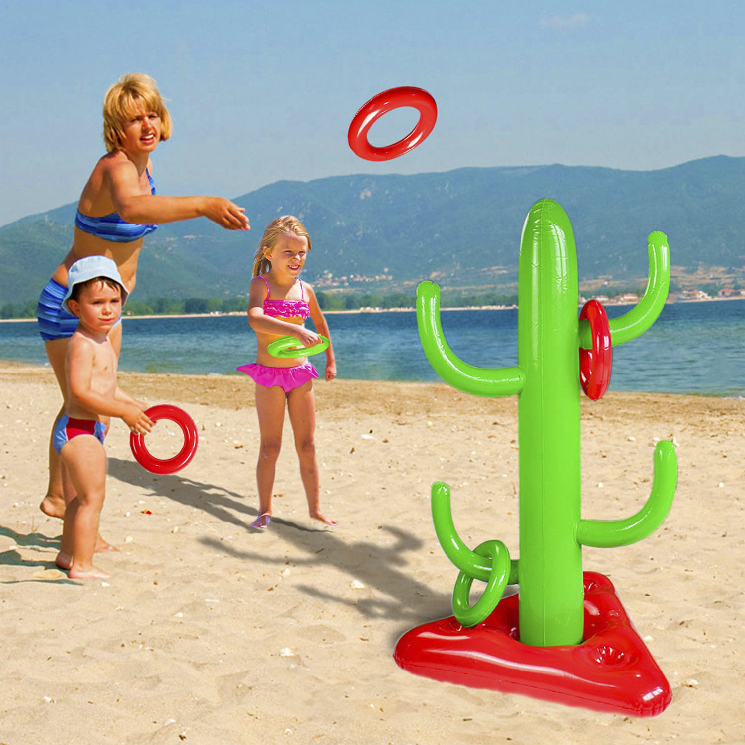 Cactus hinchable  con 5 anillas. Juego de habilidad y puntería. 66x110cm.
