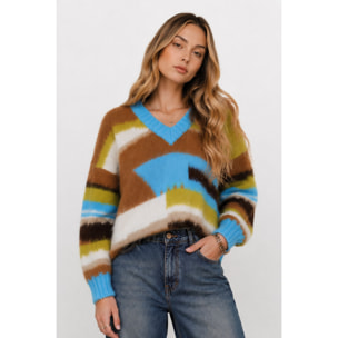 Kocca - Maglia da donna con scollo a V e motivo geometrico Donna