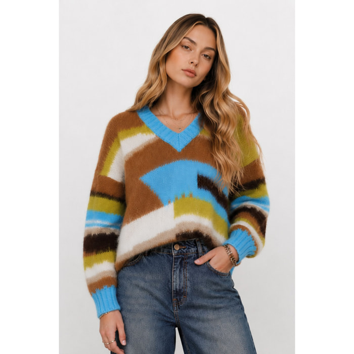 Kocca - Maglia da donna con scollo a V e motivo geometrico Donna