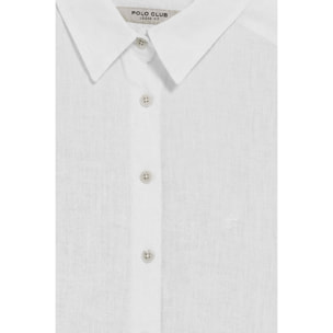 Camicia bianca in lino tinta in capo con monogramma ricamato