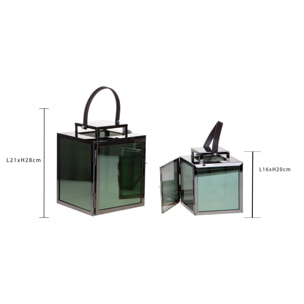 Set 2 Lanterne In Metallo - Pezzi 1 - Colore: Nero/Acciaio/Verde - 21xH28x22cm - Bianchi Dino -