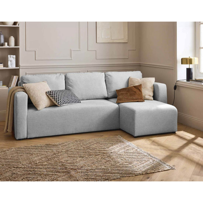 Canopy - canapé d'angle réversible - 4 places - convertible avec coffre - en tissu texturé - Gris clair